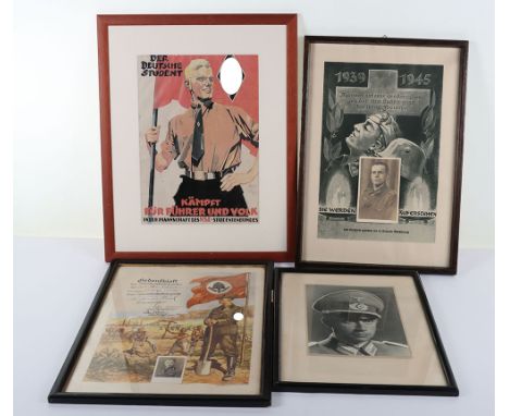Four Framed WW2 German Photographs and Prints, A selection of framed WW2 German artwork and Photographs. One photo of a Germa