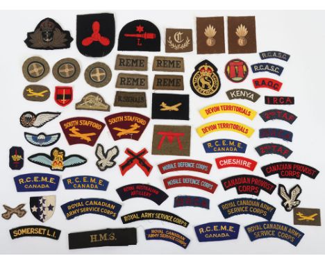 WW2 British & Canadian Cloth Insignia, Good quantity of British and Canadian cloth insignia. Several matched pairs of shoulde