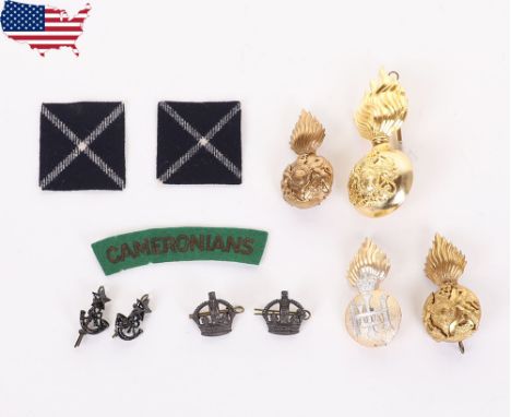 Grouping of Scottish Military Badges, including officers grenade headdress badges of the Royal Scots Fusiliers, large busby p