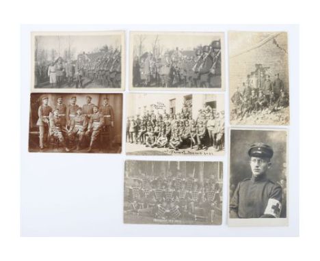 7x WW1 German Military Postcards: A good selection of WW1 German photographic postcards mostly showing army groups in various