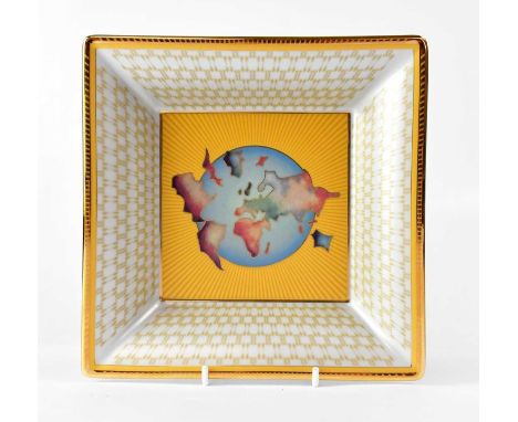 PATEK PHILIPPE; a porcelain square bowl by Limoges, with decoration inspired by a Patek Philippe World Time dress watch manuf