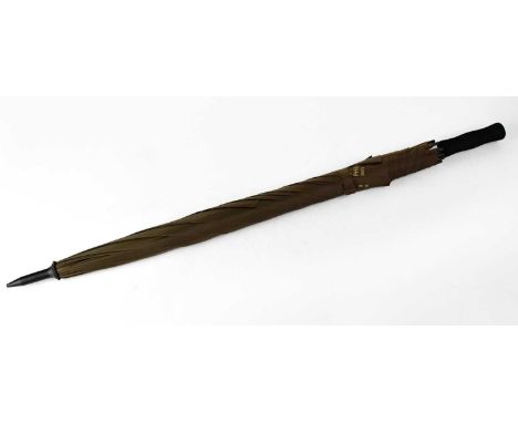 PATEK PHILIPPE; a branded traditional style light brown umbrella, with slip cover, length approx. 90cm.