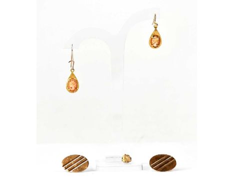 A pair of 9ct yellow gold oval cufflinks (one af), together with a pair of 9ct yellow gold drop earrings set with cameos, com