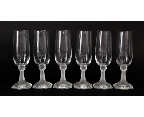 ROSENTHAL OF GERMANY; a set of six 'Maria' Champagne flutes from the 'Classic Rose Collection', with textured and opaque stem
