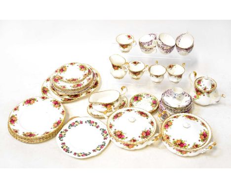 ROYAL ALBERT; a quantity of 'Old Country Roses' tableware including teapot, two lidded tureens, cups, saucers, side plates, e
