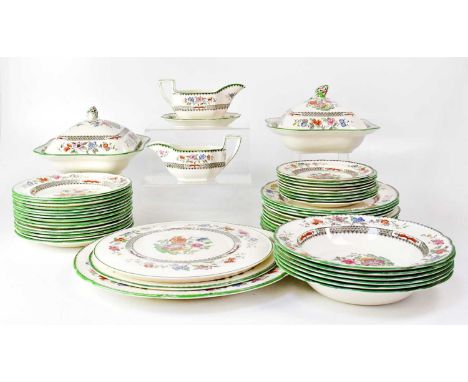 COPELAND SPODE; a 'Chinese Rose' part dinner service, to include tureens, meat plate, platters, gravy boats, plates and bowls