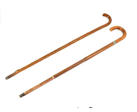 A Victorian sword stick with single-edged 26" blade, overall length 91cm, and a telescopic walking stick with white metal col