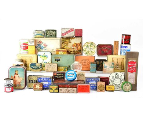 A quantity of vintage tins, to include Elastoplast, Capstan Navy Cut Cigarettes, Thunder Clouds, Wills's Whiffs, Sellotape, F