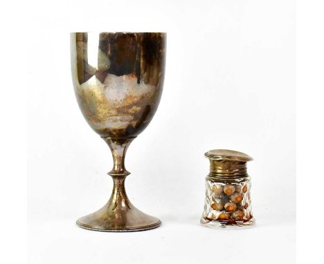 WALKER &amp; HALL; a hallmarked silver chalice/goblet, with beaded foot rim and knopped stem, height 17.6cm, Sheffield 1918, 