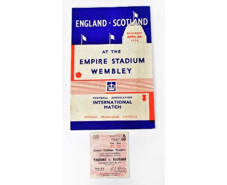 A Football Association International match 1936 programme, England v Scotland April 4th, together with associated ticket for 