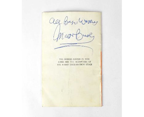 Standard VAT SIR MATT BUSBY; a Race Card for Liverpool 30th March 1978, inscribed 'All best wishes' and bearing his signature