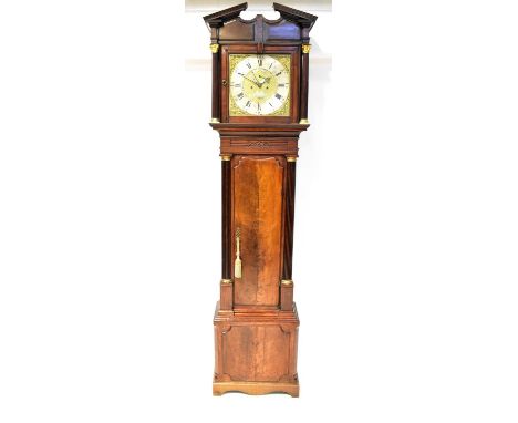 JOSEPH FINNEY, LIVERPOOL; a George II mahogany eight-day longcase clock with broken architectural pediment above 13" brass di