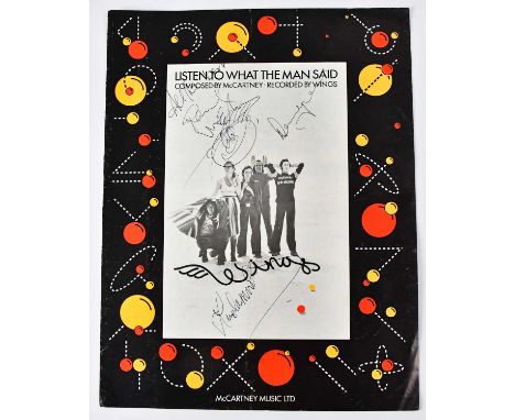 PAUL MCCARTNEY &amp; WINGS; sheet music, 'Listen to What the Man Said', signed to the front cover, Paul McCartney, Denny Lain
