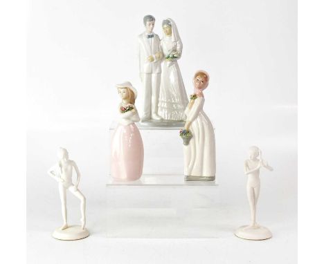 THE ROYAL BALLET; two bisque figurines by Brenda Naylor 'Testing Pointes' and 'Braiding Hair', both with certificates, and th