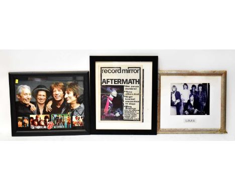 THE ROLLING STONES; five items of band related images including photographic prints, posters, music paper cover, etc, the lon