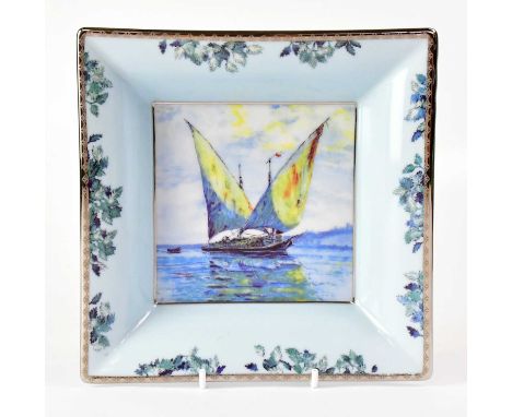 PATEK PHILIPPE; a porcelain square bowl by Limoges, with decoration inspired by Patek Philippe pocket watch 'Dawn on the Lake