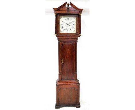 HOUGHTON, CHORLEY; a 19th century oak longcase clock, the white face with floral painted corners and set with Roman numerals,