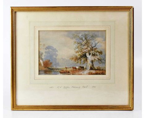 ANTHONY VANDYKE COPLEY FIELDING RWS (1787-1855); watercolour, cattle grazing beside a tree, signed lower left, 14 x 21cm, fra