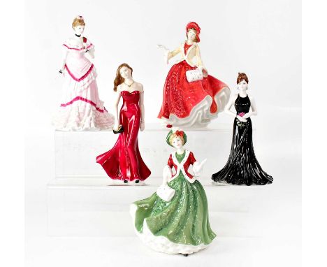 ROYAL DOULTON; two figurines, 'Christmas Day 2000', and 'Christmas Day 1999' (af), two Royal Worcester figures, 'First Dance'