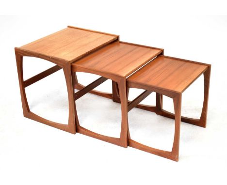 G-PLAN; a nest of three teak tables, the largest 49 x 43 x 53cm.Condition Report: Mug/heat stain to top table, some slight bl