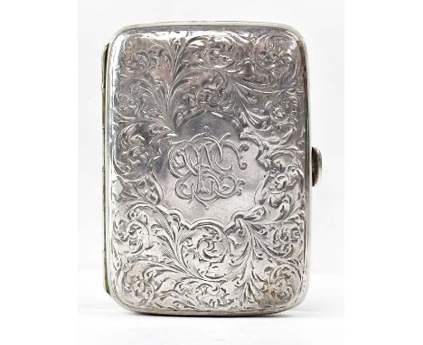 S&amp;B; a Victorian hallmarked silver cigarette case, with engraved decoration, initialled to the front 'SSB', with gilt int