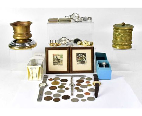 A collectors' lot, to include a 1970s Garrard stainless steel automatic watch head, the dial set with baton numerals and date