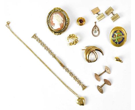 A swivel mourning brooch set with cameo to one side and glass window verso, together with a mourning locket/brooch with raise