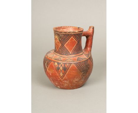 South American Vessel, ceramic painted. Damages. 19 cm high.