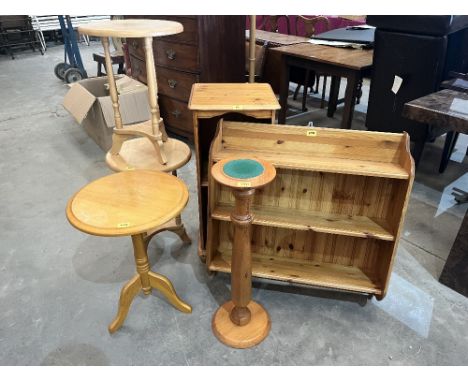 Six items of pine or light wood furniture