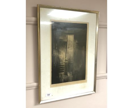 Continental School : Staircase, monochrome print, 29 cm x 45 cm.