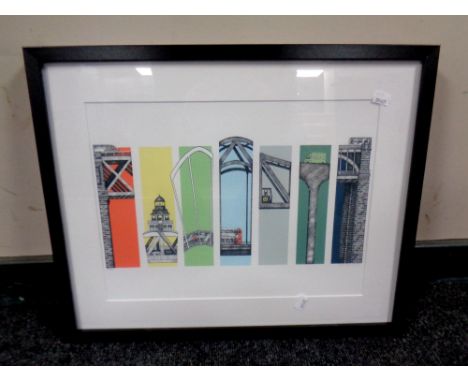 A signed Ben Holland print - Seven ways to cross the Tyne, in frame and mount 