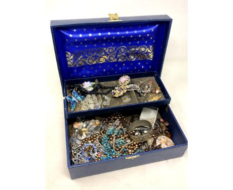 A box of costume jewellery, chains, necklaces, bangle etc.