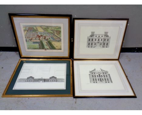 A colour print 'Broomhall' in the County of Suffolk, together with three other framed architectural prints 