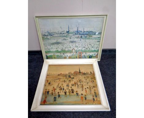 After L S Lowry : At the Seaside, colour print, together with a further Lowry print (2)