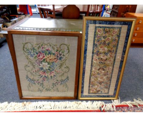 A needlework silk panel in gilt frame together with a tapestry in frame 