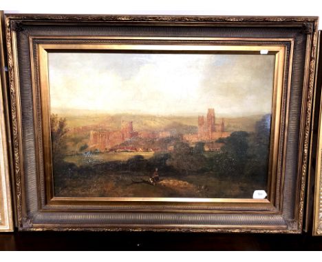 A reproduction print of a 19th century landscape in gilt frame.