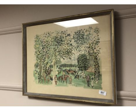 Continental School : Day at the races, colour print, 56 cm x 43 cm.