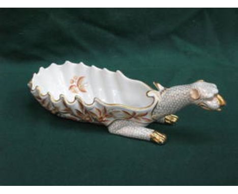 HEREND PAINTED AND GILDED CERAMIC MYTHICAL CREATURE FORM POSY BOWL 