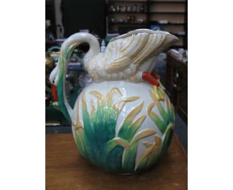 DECORATIVE GILDED SWAN FORM CERAMIC JUG, APPROXIMATELY 30cm HIGH 