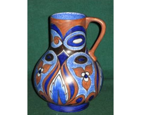CHAMELEON WARE HANDPAINTED GLAZED CERAMIC JUG BY CLEWS & CO LTD, TUNSTALL, APPROXIMATELY 20cm 