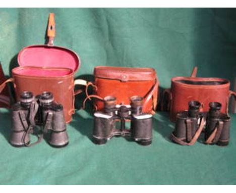 THREE PAIRS OF CASED BINOCULARS INCLUDING CARL ZEISS, SECOND WAR BRITISH ARMY, ETC.