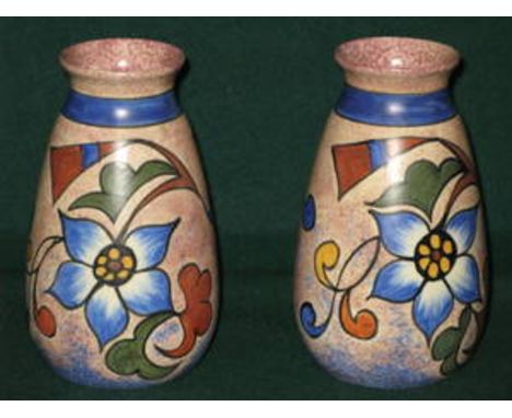 CHAMELEON WARE HANDPAINTED GLAZED PAIR OF CERAMIC VASES BY CLEWS & CO LTD, TUNSTALL, APPROXIMATELY 16cm 