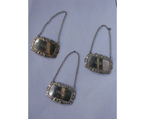 SET OF THREE HALLMARKED SILVER DECANTER LABELS, BIRMINGHAM ASSAY 