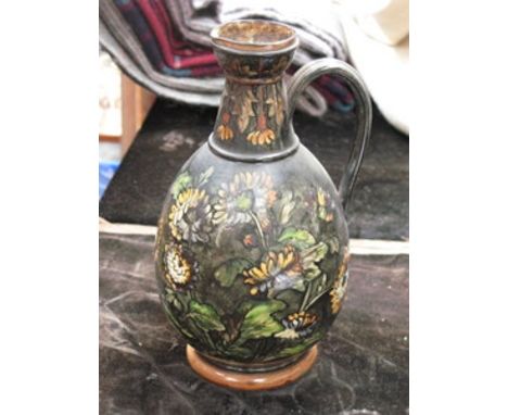 DOULTON LAMBETH FAIENCE FLORAL DECORATED CERAMIC JUG, APPROXIMATELY 25cm HIGH 
