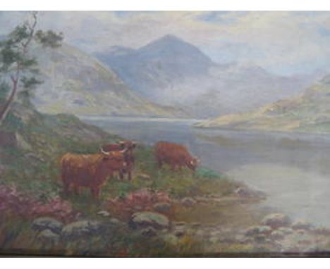 W. R. LAVENDER, FRAMED PAIR OF OIL ON CANVASES DEPICTING HIGHLAND CATTLE SCENES