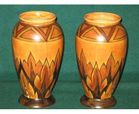 CHAMELEON WARE HANDPAINTED GLAZED PAIR OF CERAMIC VASES BY CLEWS & CO LTD, TUNSTALL, APPROXIMATELY 19cm 