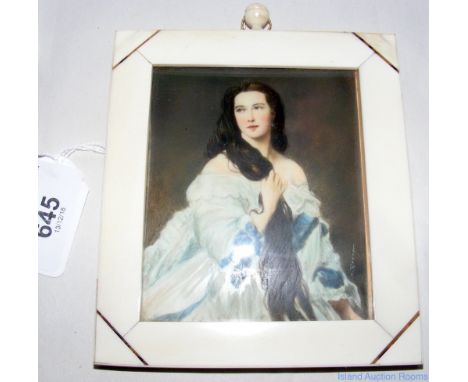 A 9.5cm x 8cm miniature portrait of an Italian lady - signed