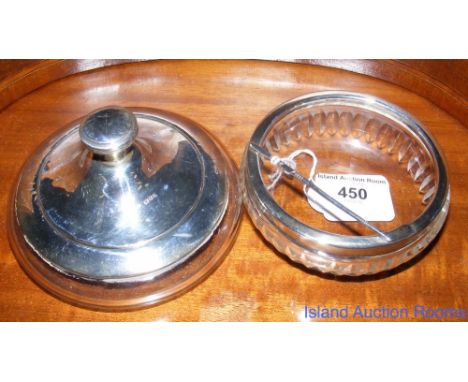 A silver and glass trinket bowl and a powder bowl