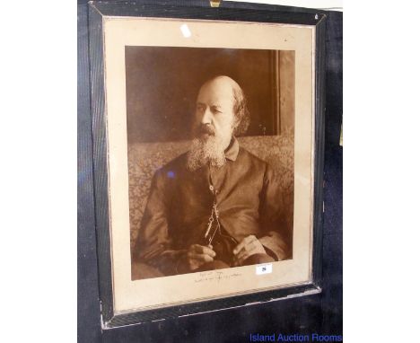 Rare photograph of Alfred Lord Tennyson - signed in the margin - Presented to The Loyal Tennyson Lodge of Oddfellows - 56cm x