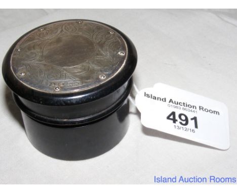 Silver top ebony trinket jar and cover